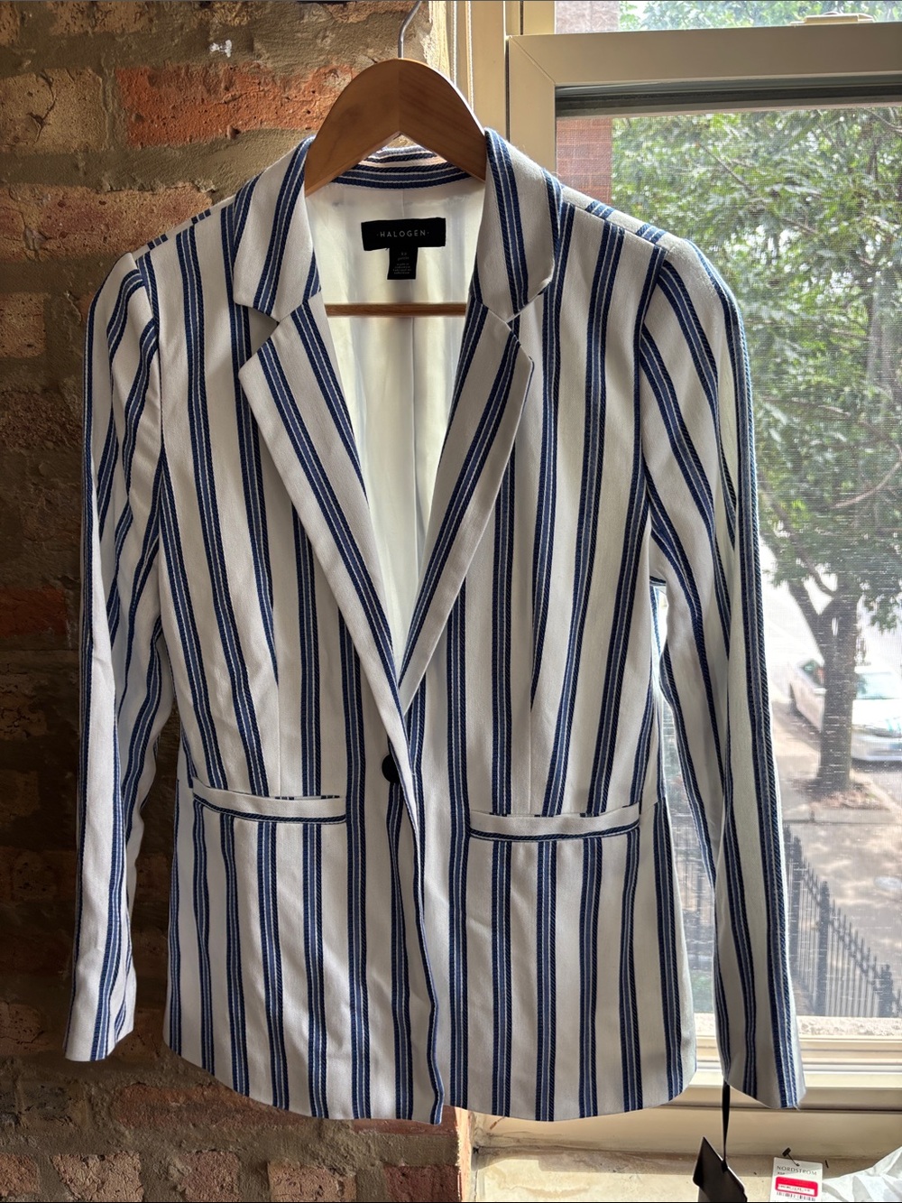 Halogen Women's White and Navy Striped Blazer, NWT